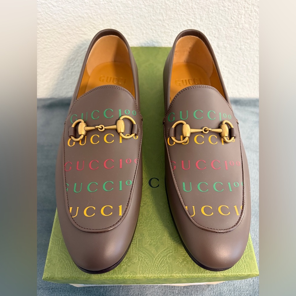 Brand New Men Gucci Jordaan 100 Wexford Brown Leather Loafers Sz 7 (US 7.5)